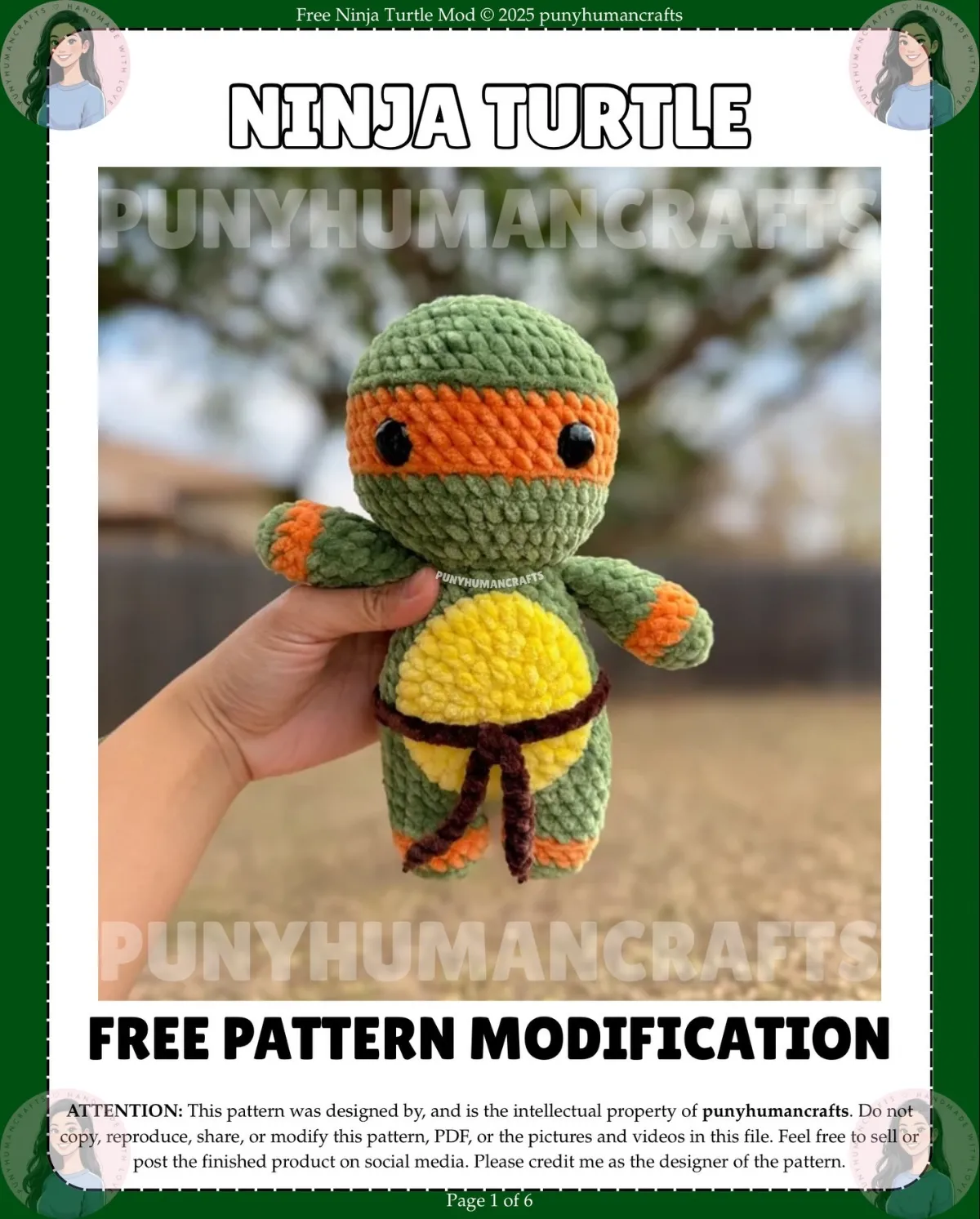 Free step-by-step amigurumi/plushies pattern for Crochet Ninja Turtle Amigurumi Pattern - Free Modification Guide for beginners.