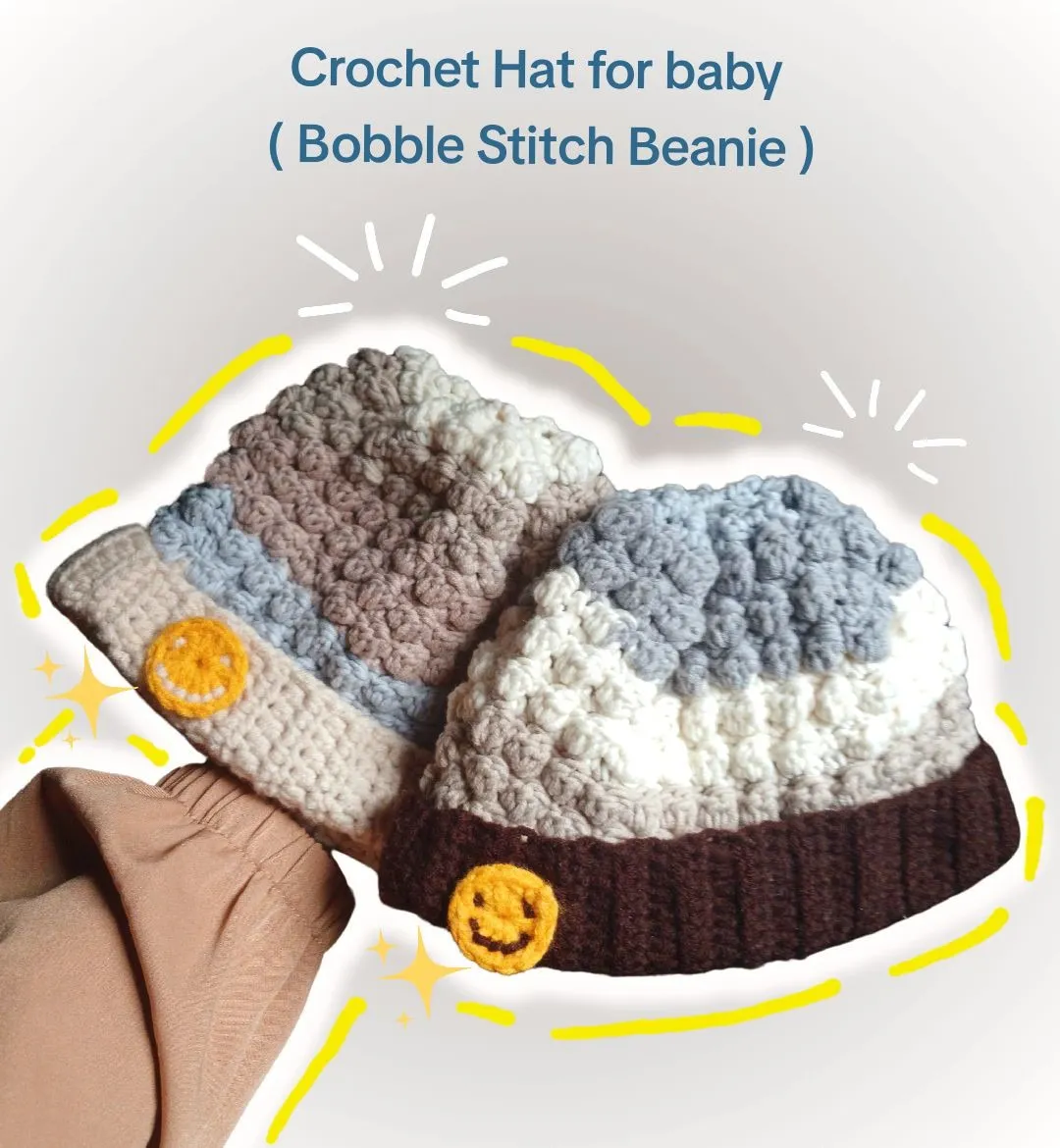 Free step-by-step accessories pattern for Crochet Bobble Stitch Beanie for Baby