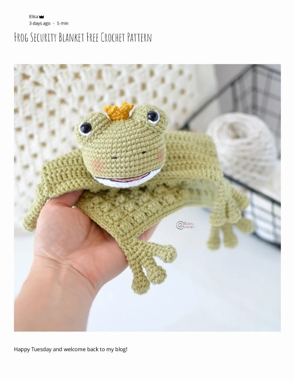 Free step-by-step blankets pattern for Frog Security Blanket Free Crochet Pattern