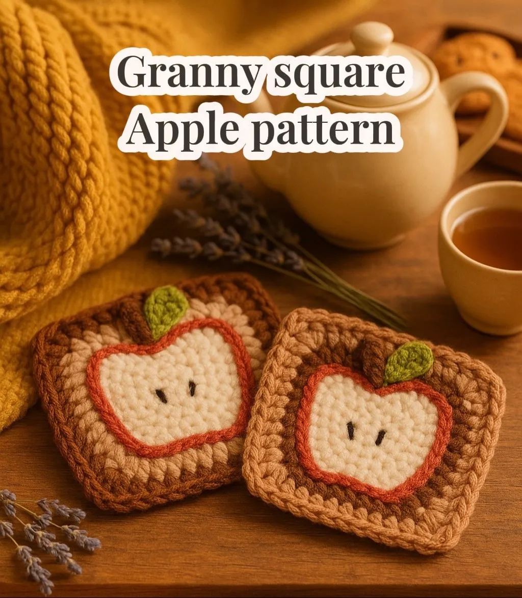 Free step-by-step accessories pattern for Granny Square Crochet Pattern Featuring an Apple Design