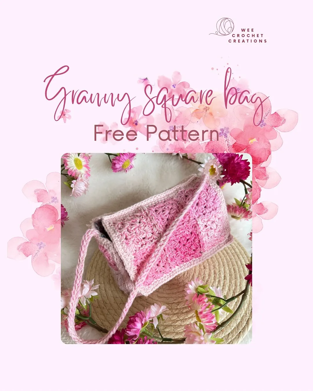 Free step-by-step accessories pattern for Granny Square Bag Free Pattern by Wee Crochet Creations