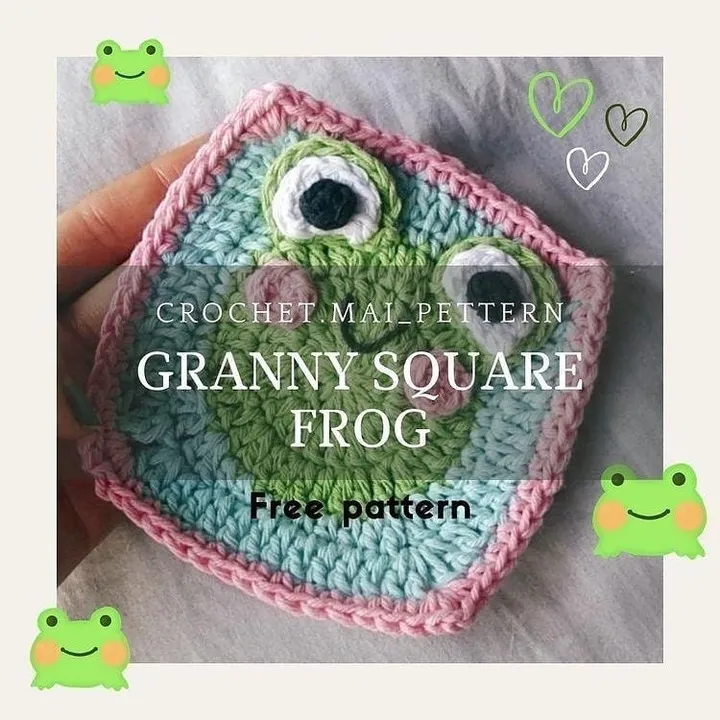 Free step-by-step accessories pattern for crochet granny square frog