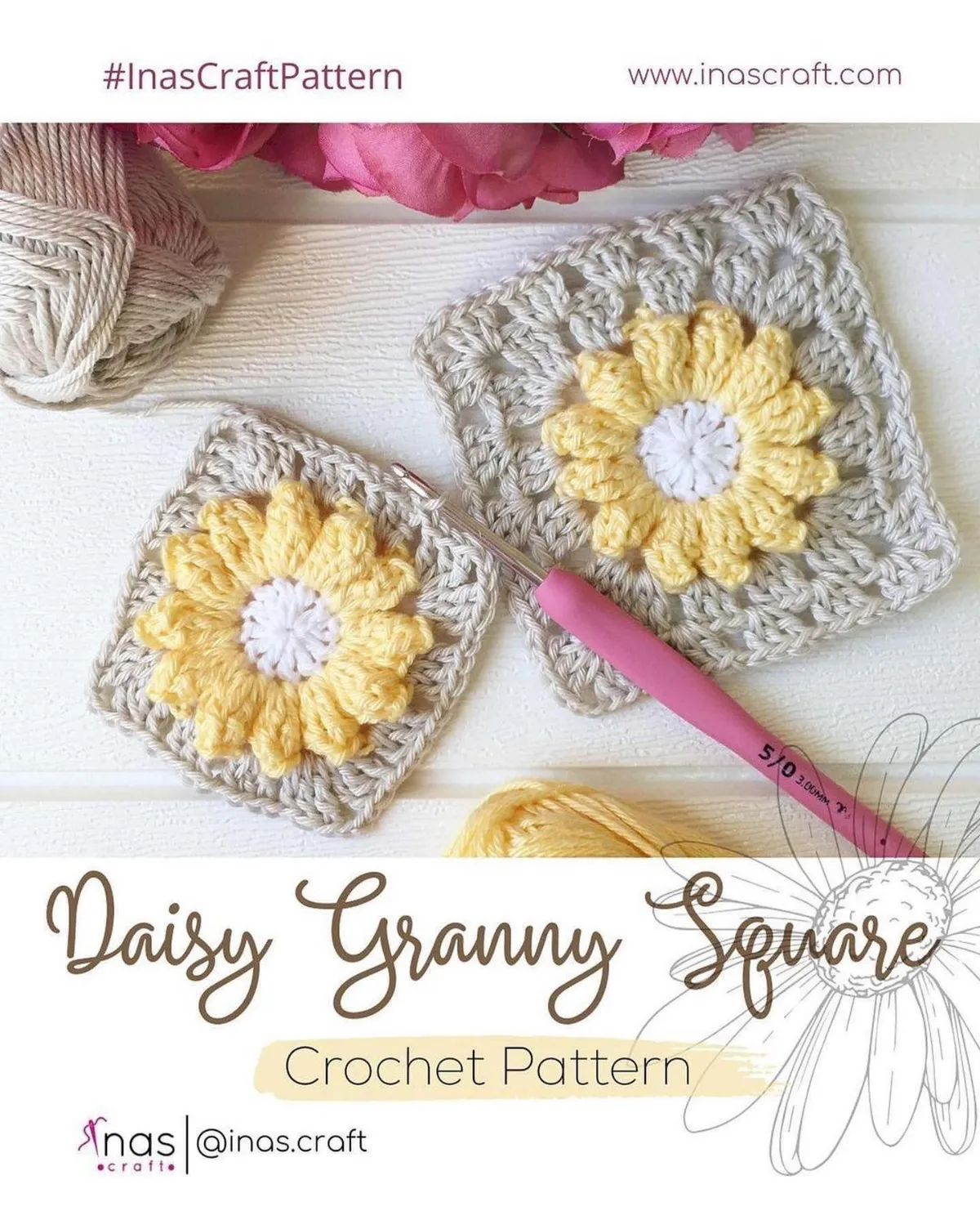 Free step-by-step accessories pattern for daisy granny square crochet pattern